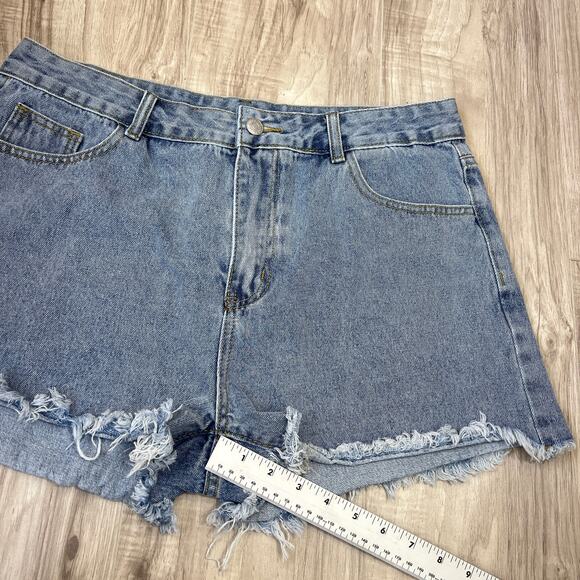 Shein Pocket Raw Hem Cut Off Blue Shorts Size 32 - Picture 5 of 10